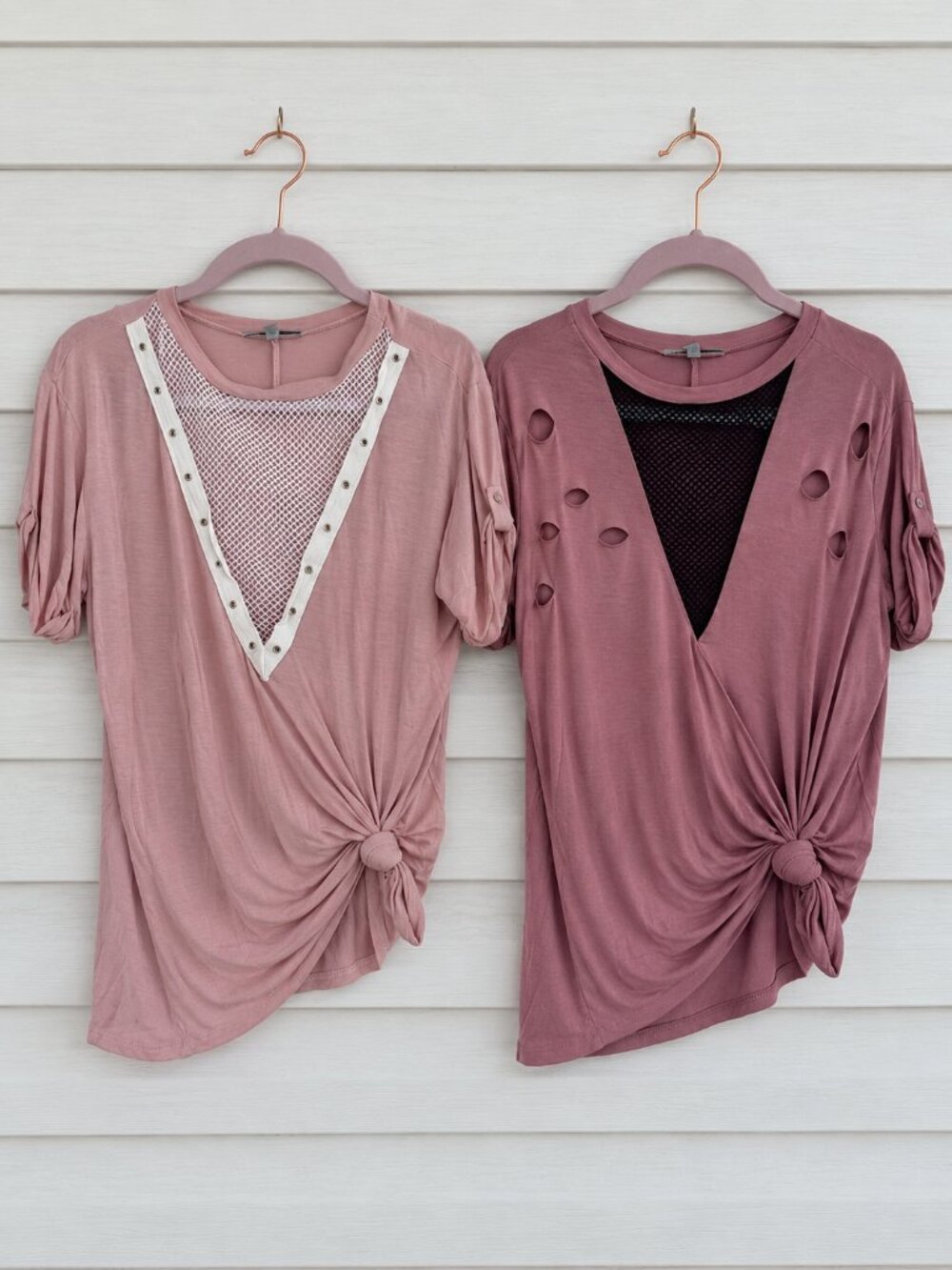 2 Charlotte Russe XS Mauve Mesh Distressed Studded Tops Y2K Bundle